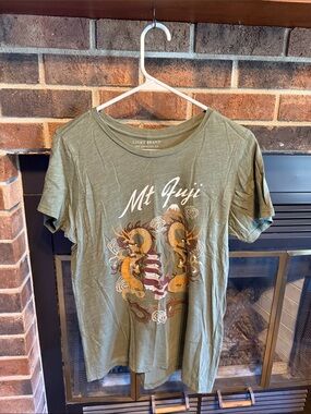 Lucky Brand Olive Green Mt Fuji Dragon Graphic Tee